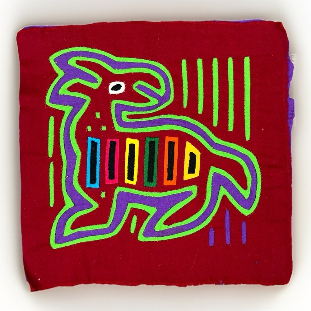 VTG Kuna Mola Hand Sewn Art Textile Fabric Folk Fabric‎ Animal Quilt Block